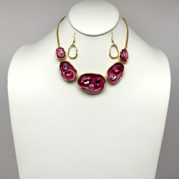 Enamel Crystal Blob Necklace Set