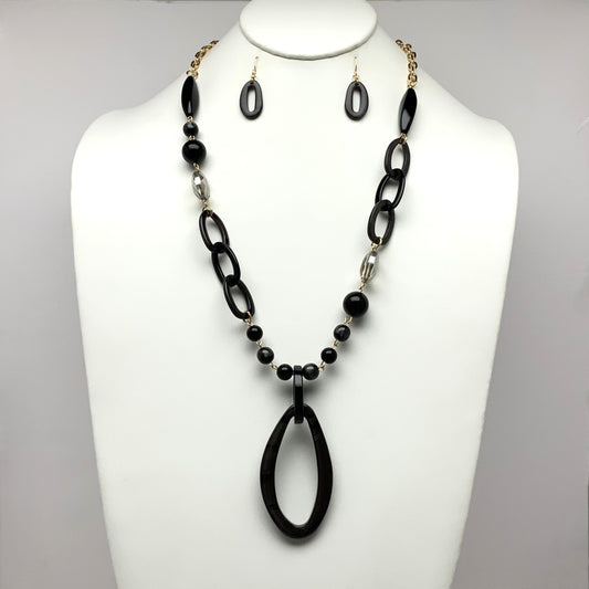 Long Lucite Crystal Mix Necklace Set