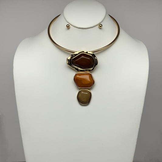 Abstract Tri Lucite Drop Necklace Set
