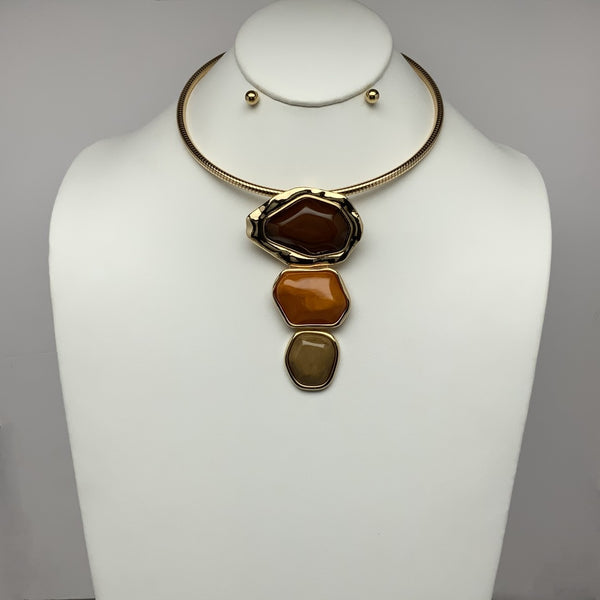 Abstract Tri Lucite Drop Necklace Set