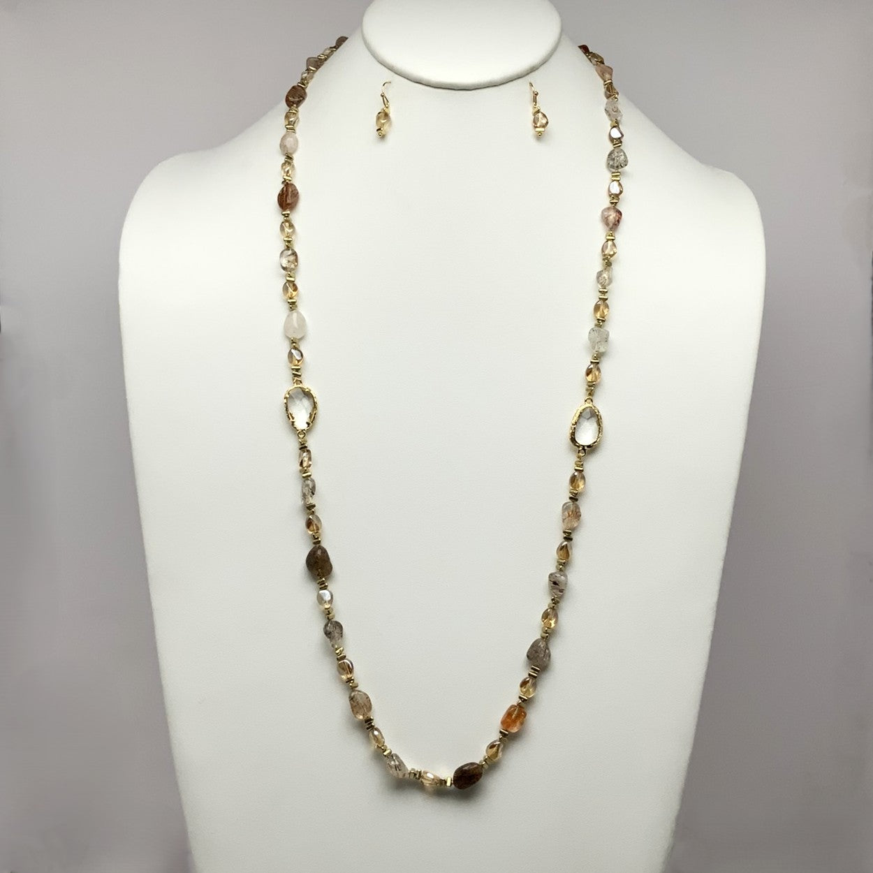 Long Stone Crystal Necklace Set