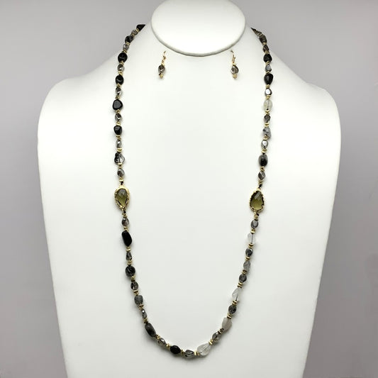 Long Stone Crystal Necklace Set