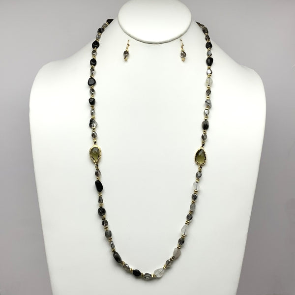 Long Stone Crystal Necklace Set