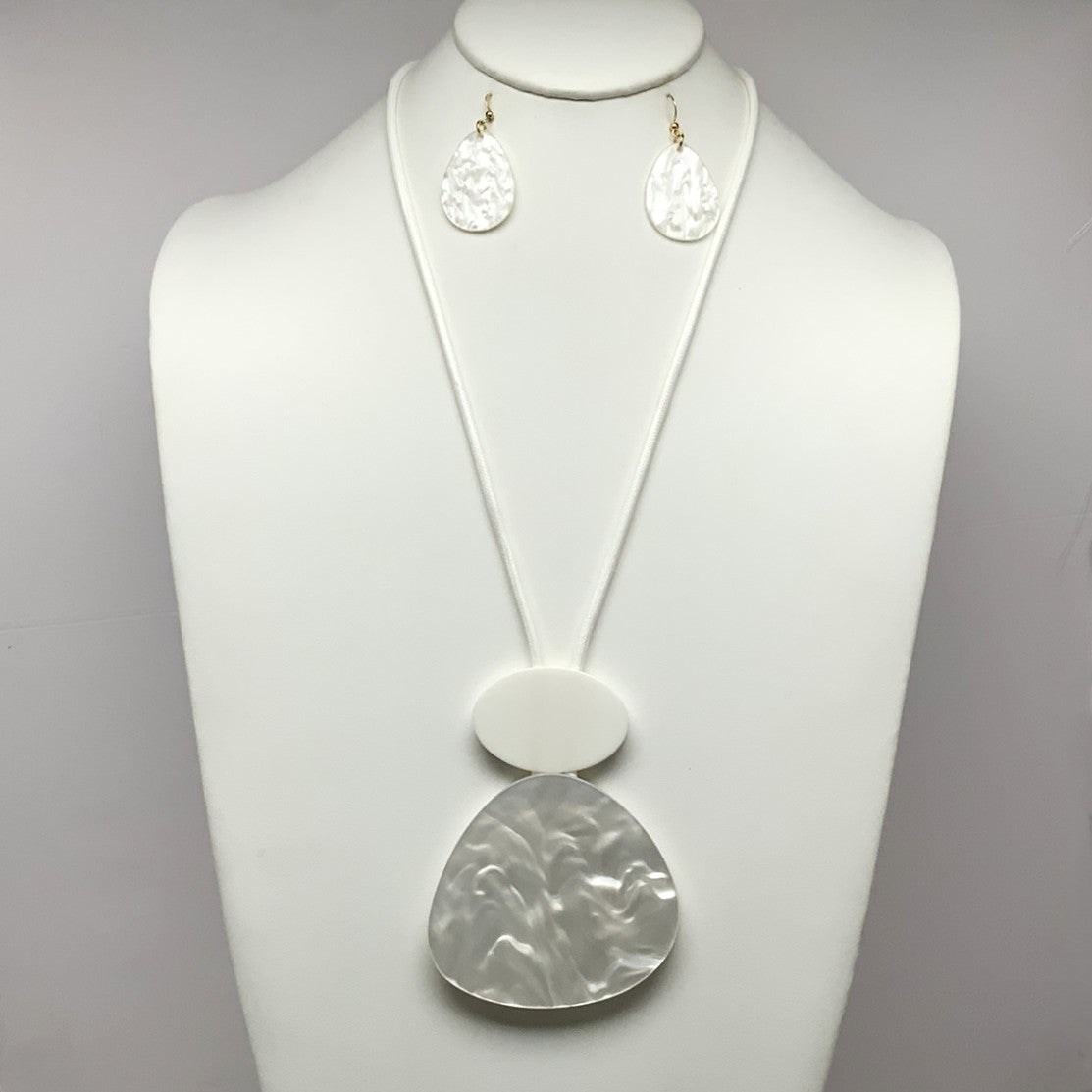 Long Vinyl Cord Necklace Set with Large Lucite/Acrylic Pendant