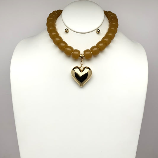 Chunky Lucite Bead Heart Necklace