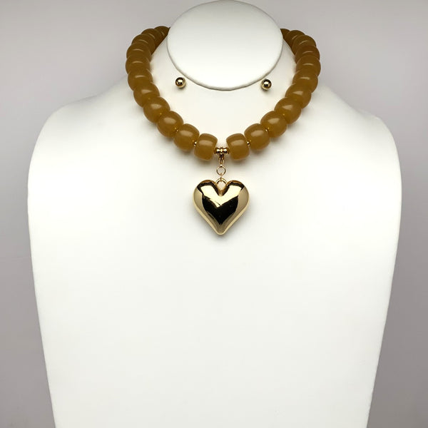 Chunky Lucite Bead Heart Necklace