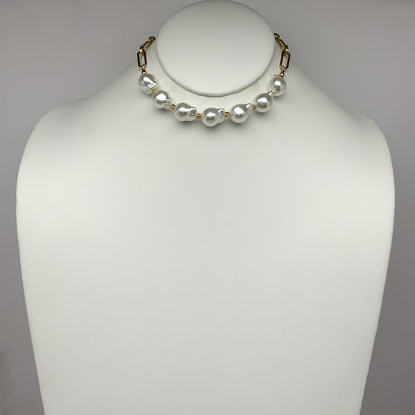 Chunky Pearl Layered Chain Choker Necklace