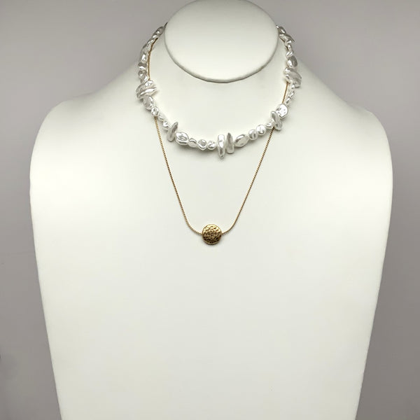 Abstract Pearl Layered Textured Circle Necklace