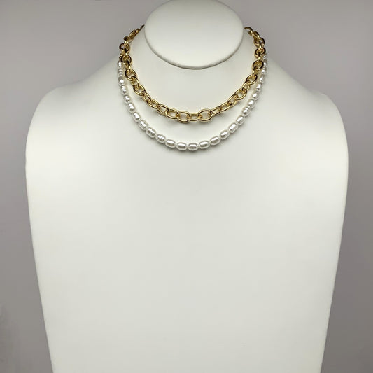Chunky Chain Pearl Necklace