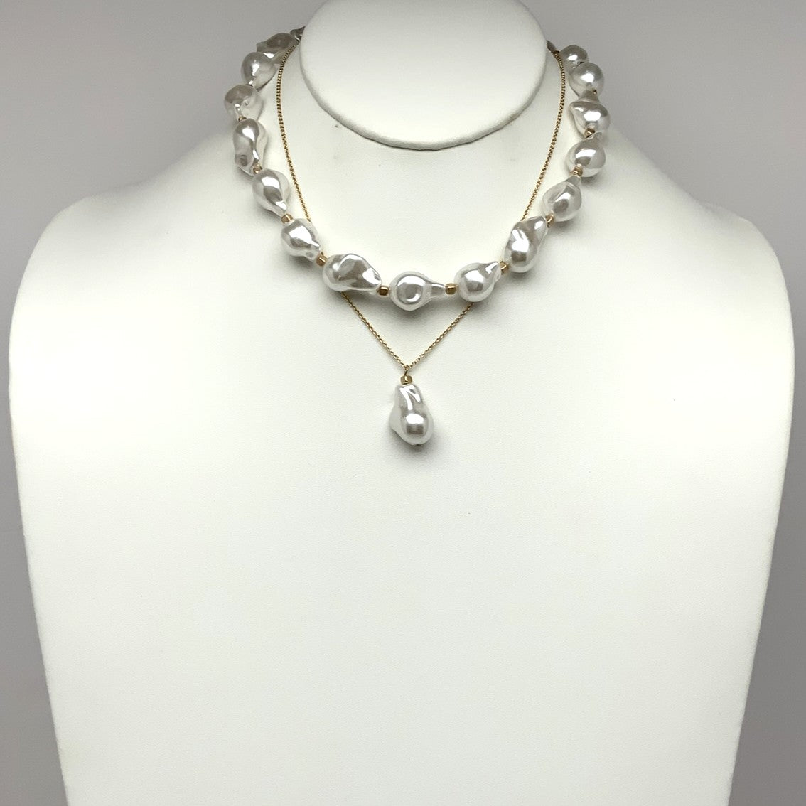 Layered Abstract Pearl Chain Necklace