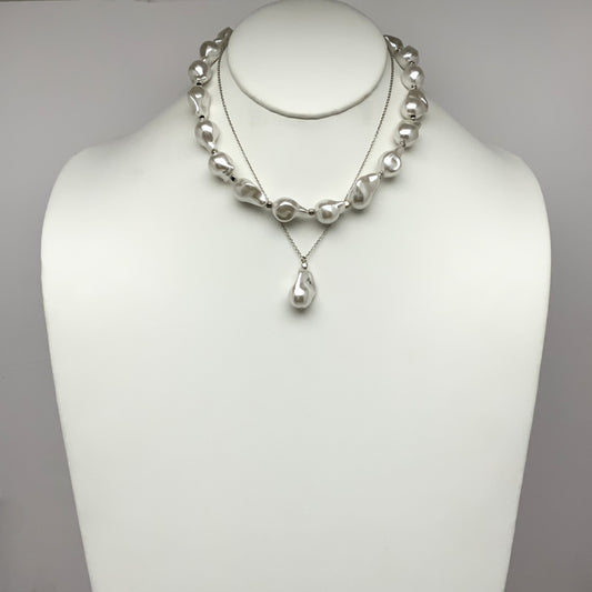Layered Abstract Pearl Chain Necklace