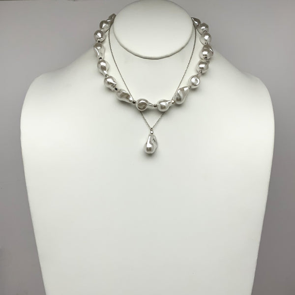 Layered Abstract Pearl Chain Necklace