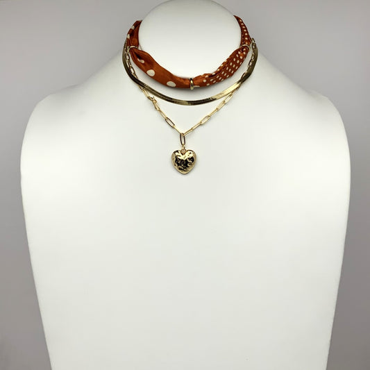 Scarf Layered Chain Heart Necklace