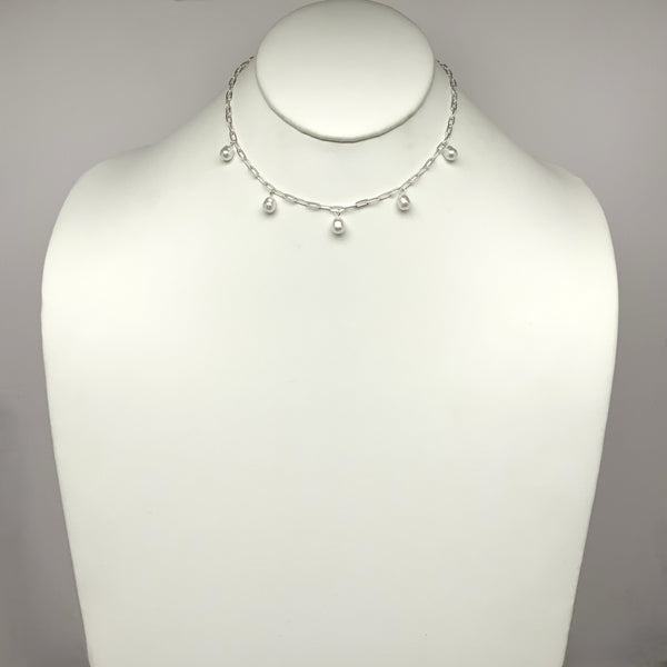 Link Chain Pearl Charm Drop Necklace