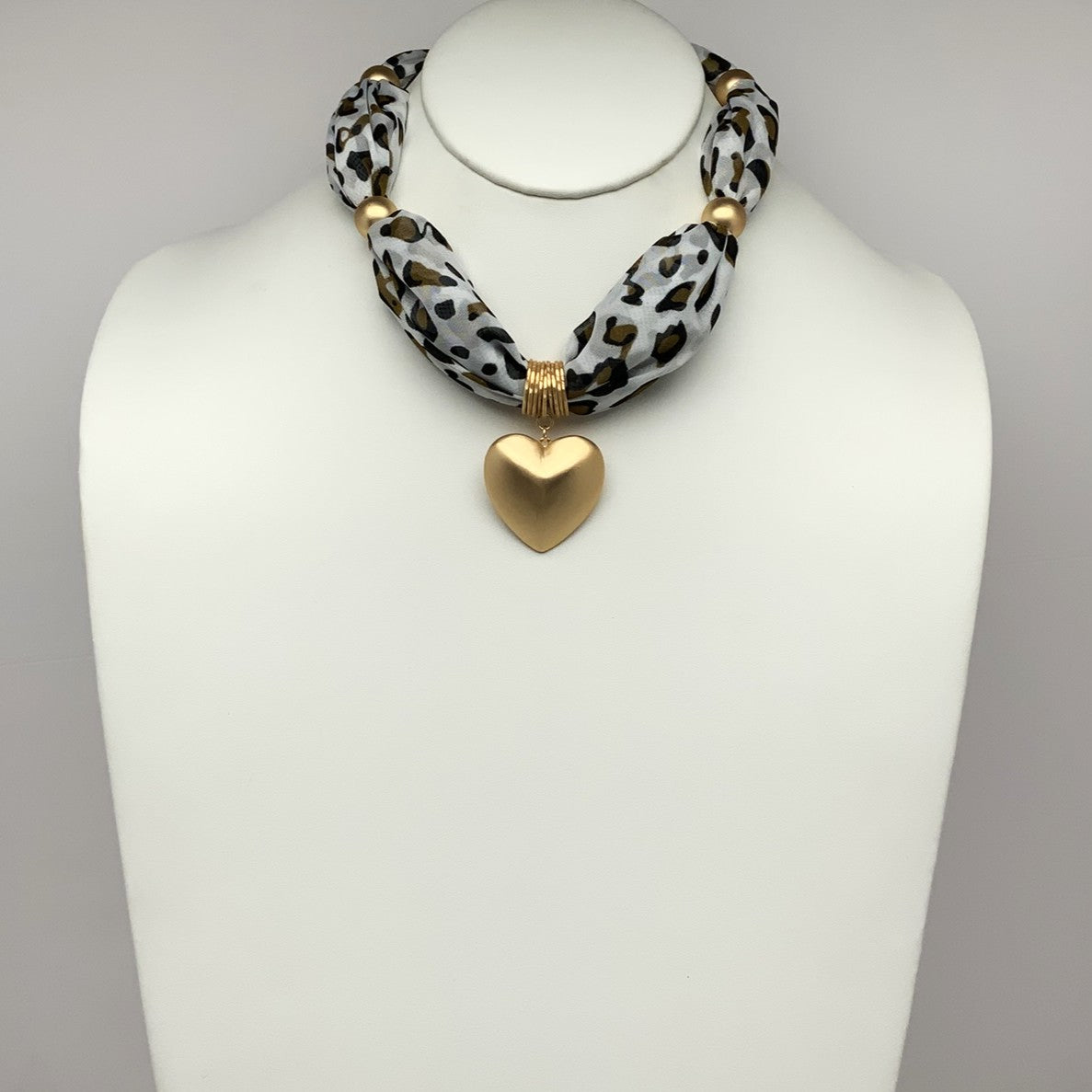 Animal Print Heart Pendant Scarf Necklace