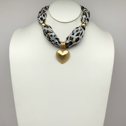 Animal Print Heart Pendant Scarf Necklace