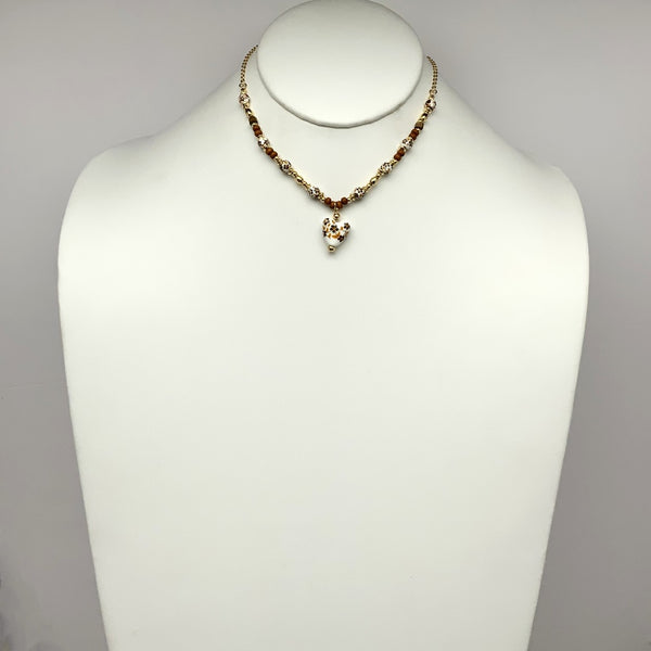Flower Print Heart Pendant Wooden Bead Necklace