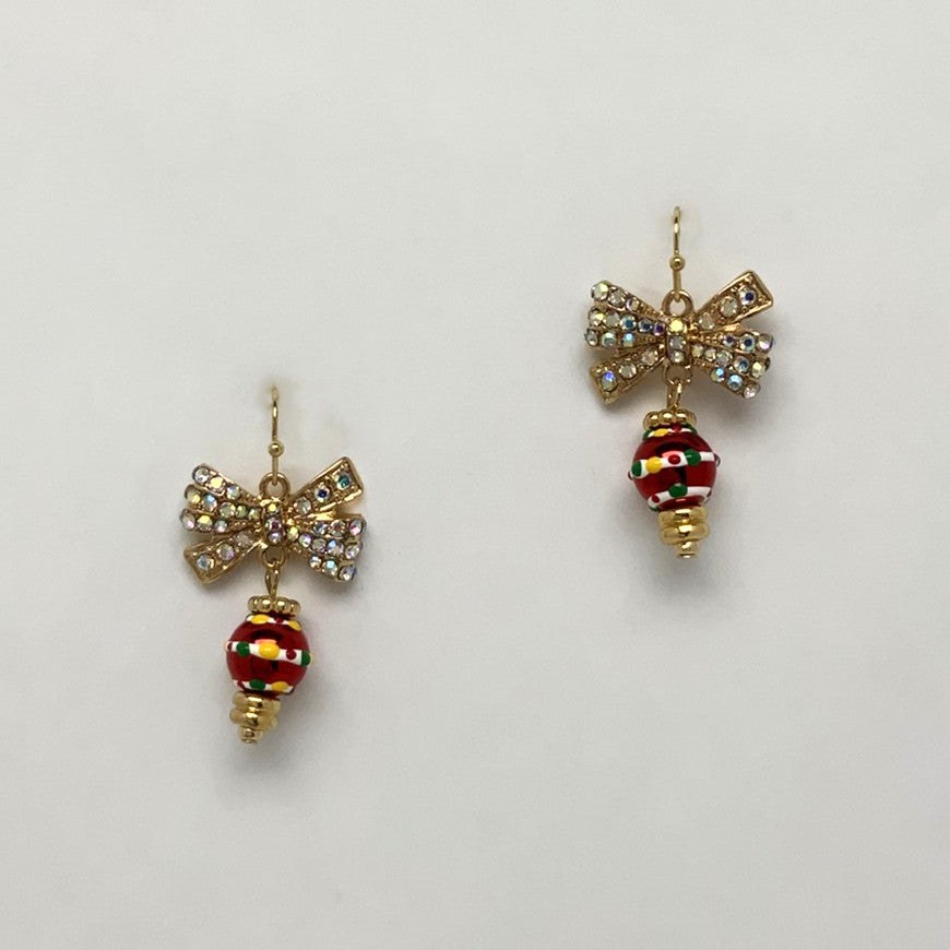 Bow Crystal Ornament Earrings