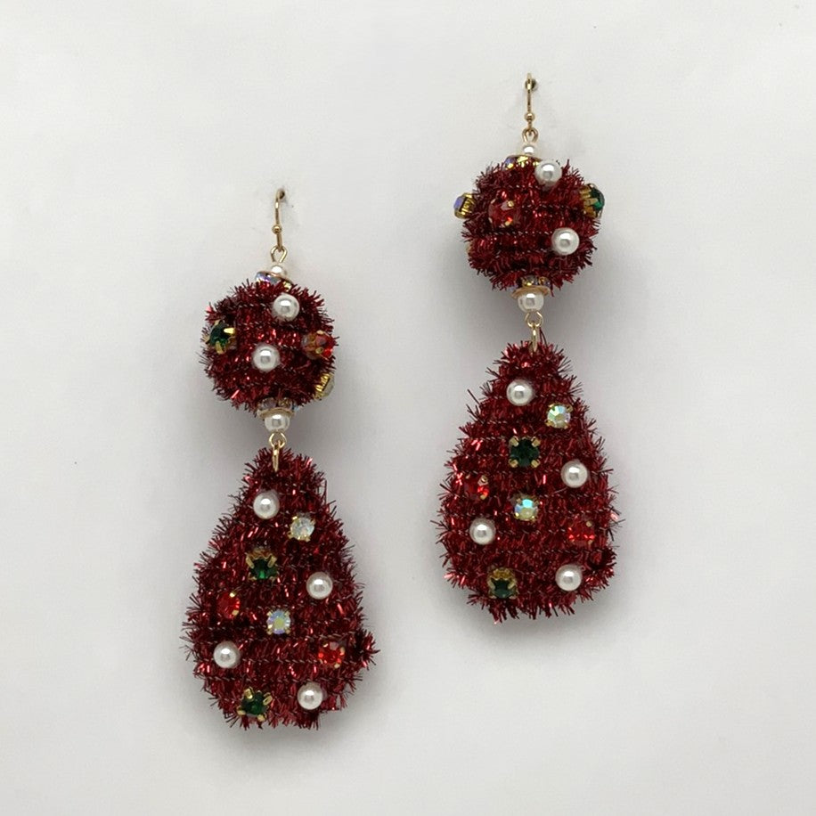 Festive Tinsel Teardrop Christmas Earrings