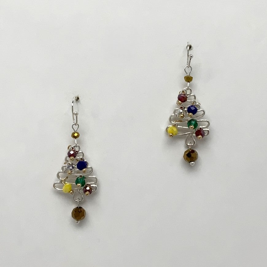 Wire Crystal Christmas Tree Earrings