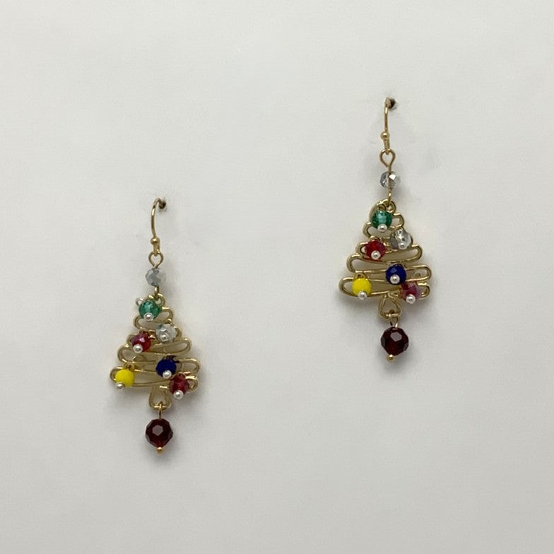 Wire Crystal Christmas Tree Earrings
