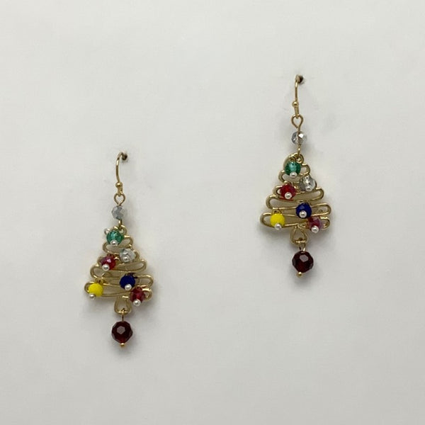 Wire Crystal Christmas Tree Earrings