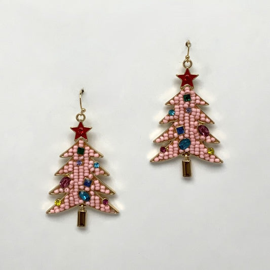 Beaded Colorful Crystal Christmas Tree Earrings