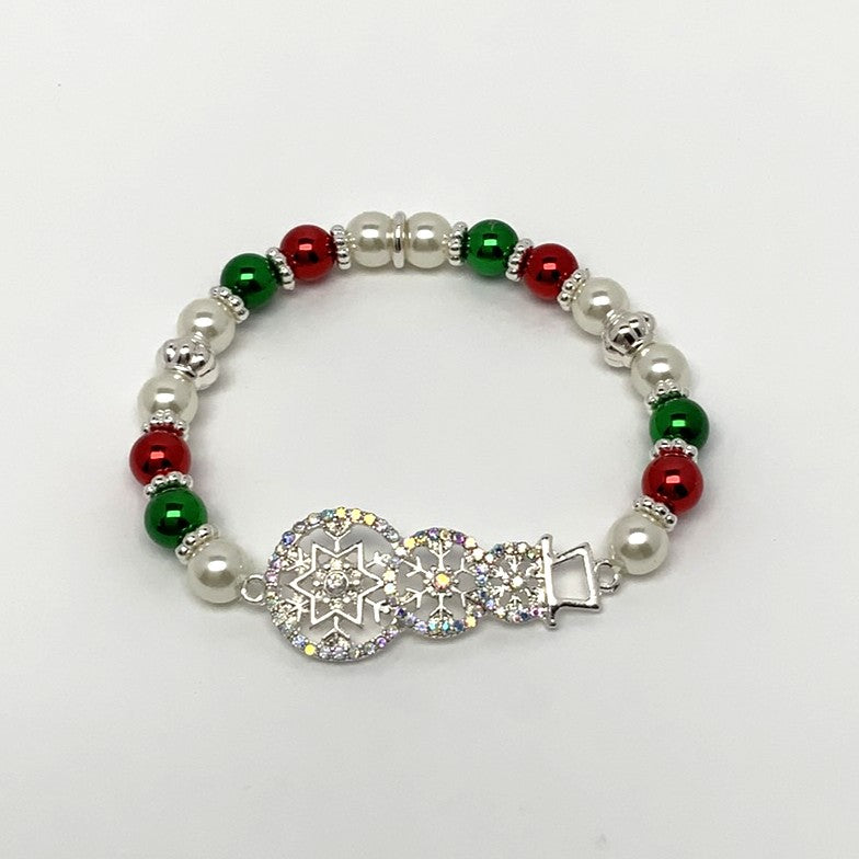 Christmas Crystal Snowman Bead Bracelet