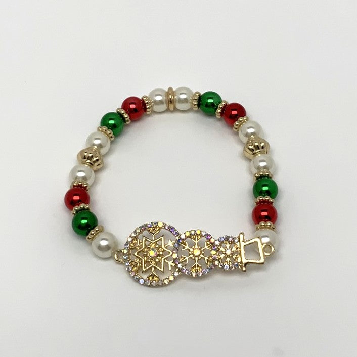 Christmas Crystal Snowman Bead Bracelet
