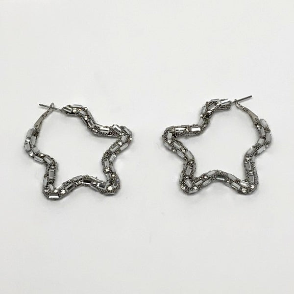 Rhinestone Star Shaped Hoop Earrings