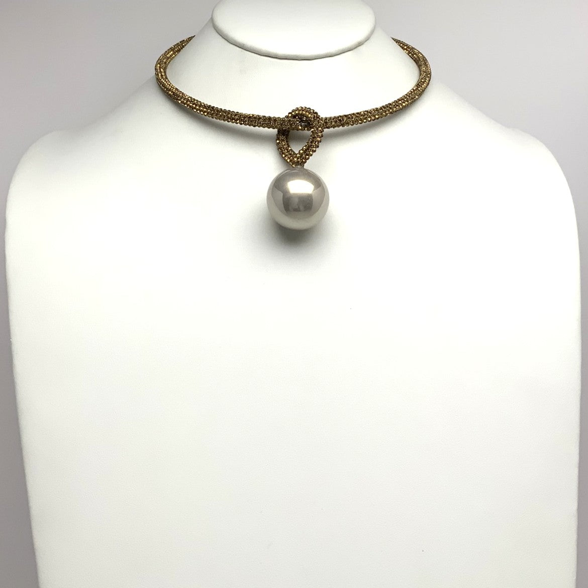 Rhinestone Pearl Drop Choker