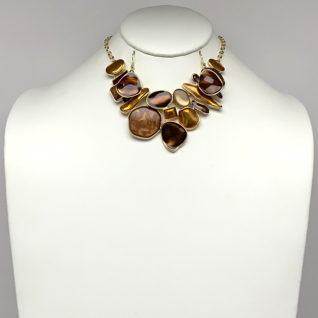 Abstract Enamel Bib Style Necklace Set