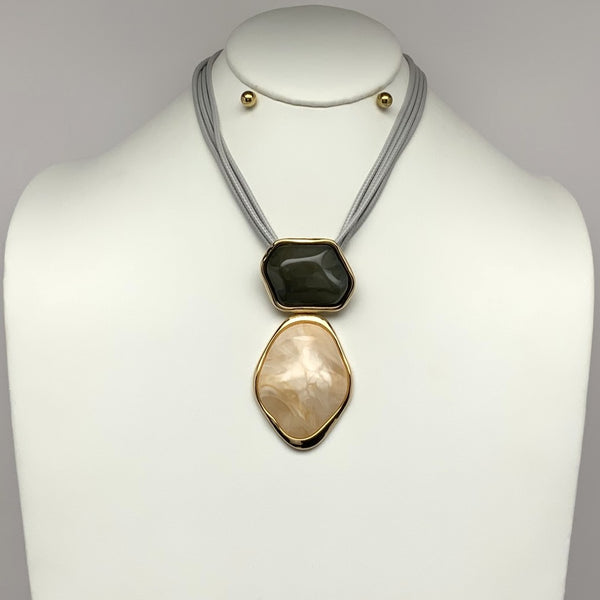 Two Lucite Stone Layered Cord Necklace Set