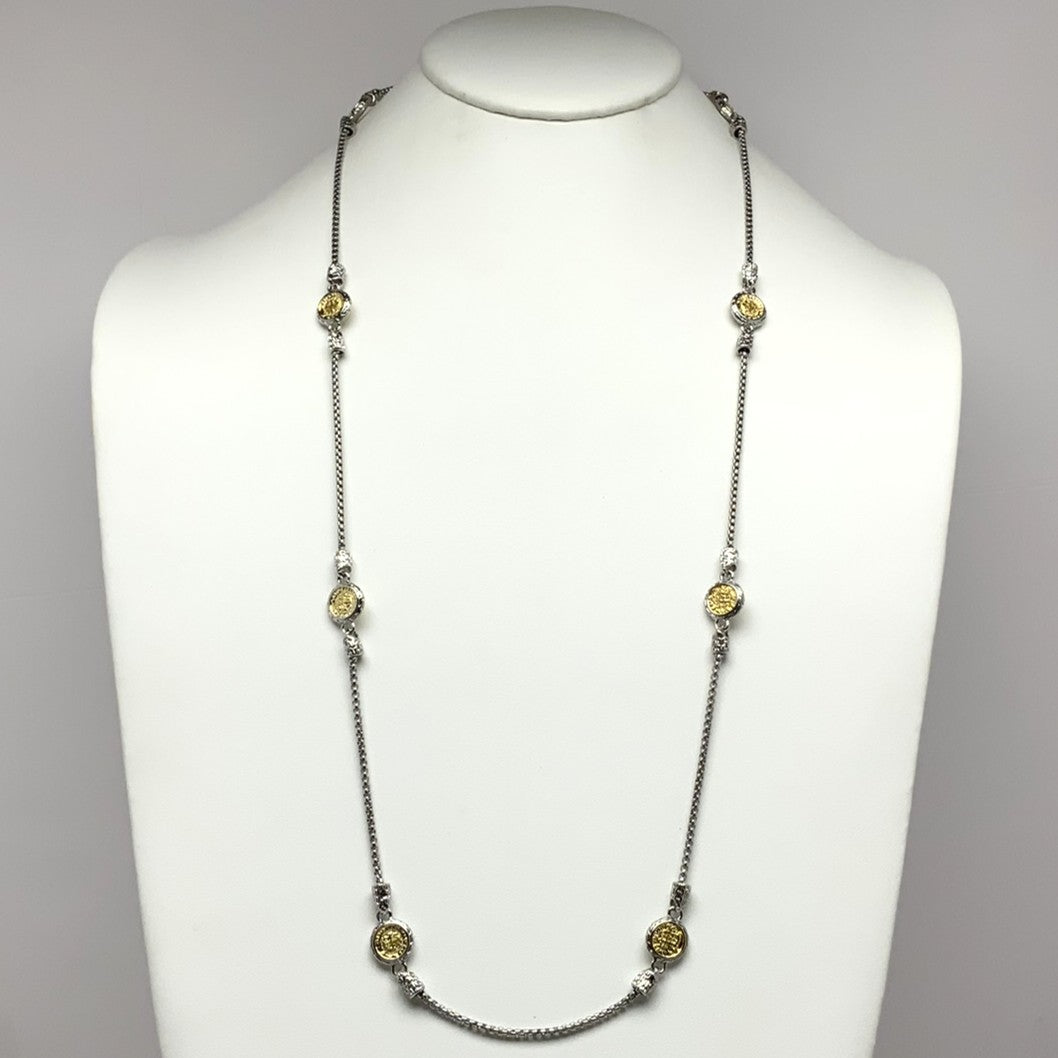 Long Designer Pattern Button Necklace