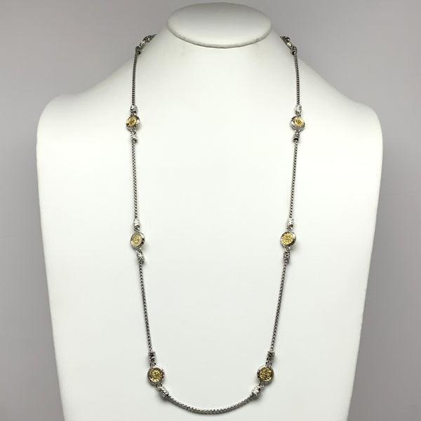 Long Designer Pattern Button Necklace