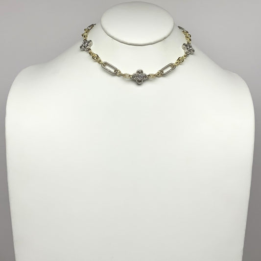 Mix Chain Cubic Zirconia Clover Necklace