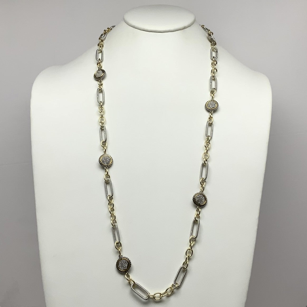 Long Mix Chain Crystal Button Designer Necklace
