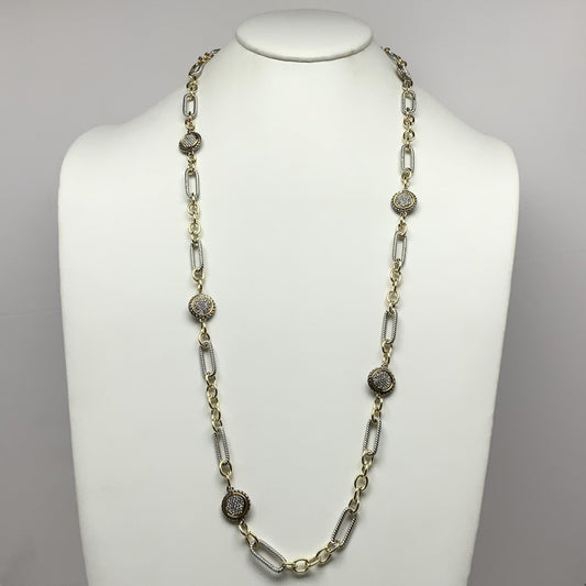 Long Mix Chain Crystal Button Designer Necklace