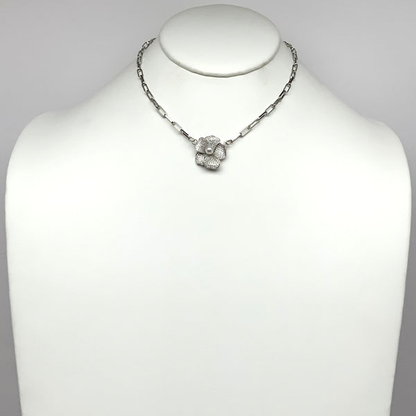 Cubic Zirconia Flower Pendant Necklace
