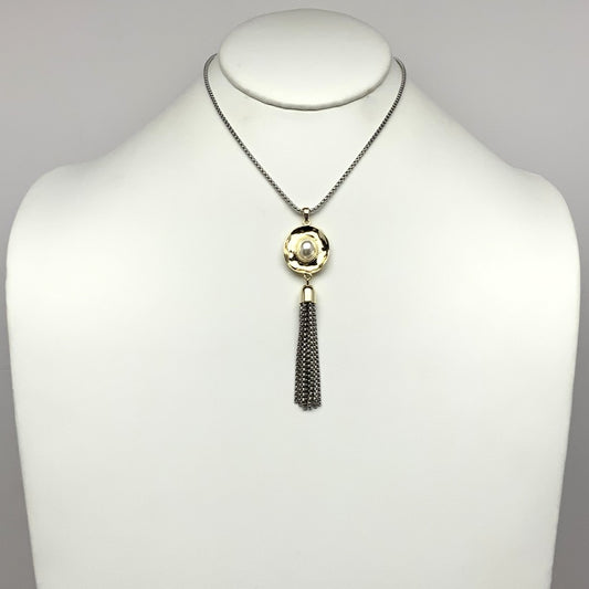 Wavy Disc Pearl Tassel Designer Necklace