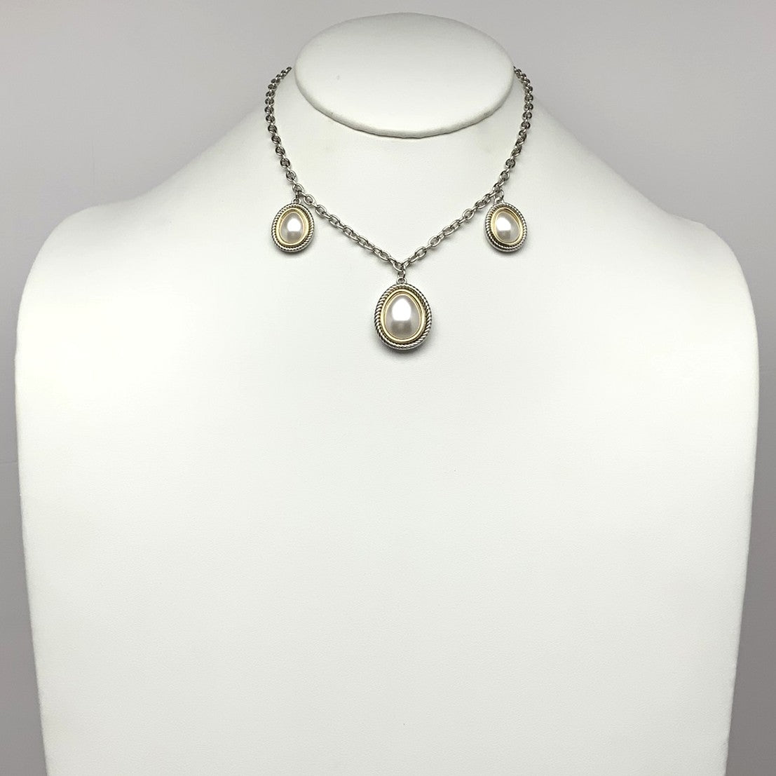 Three Pearlescent Drop Necklace
