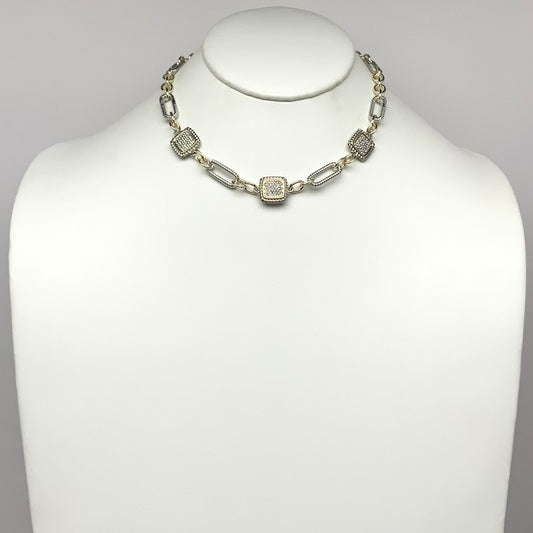 Chain Mix Cubic Zirconia Square Necklace
