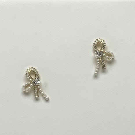 Heart Crystal Pearl Bow Twist Earrings