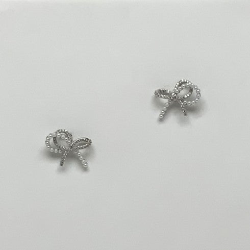 Bow Pearl Crystal Twist Earrings