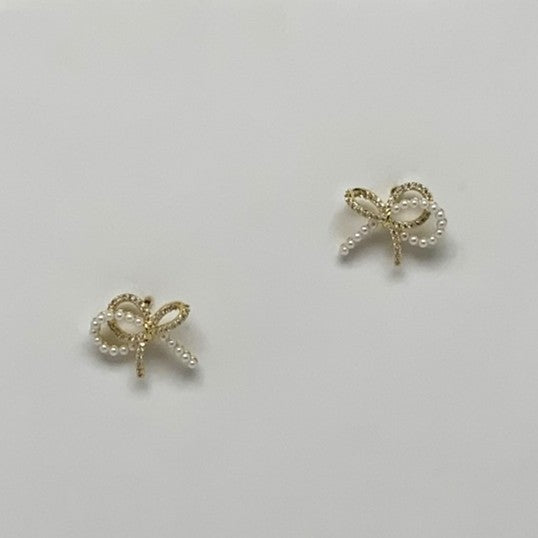 Bow Pearl Crystal Twist Earrings