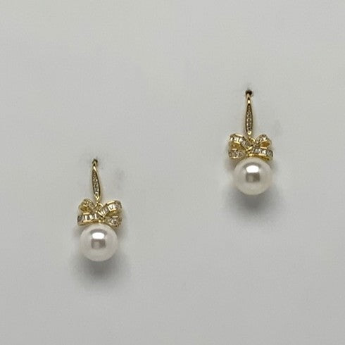 Crystal Bow Pearl Drop Earrings
