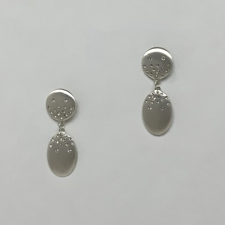 Oval Rhinestone Dotted Two Tier Metal Earring Drop