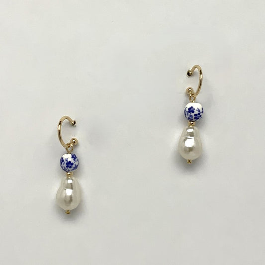 Flower Print Pearl Drop Earrings