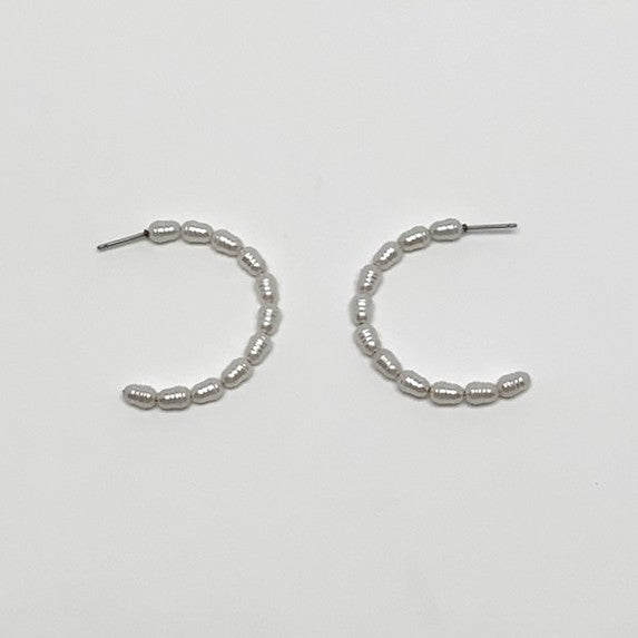Round Pearl Semi-Hoop Earrings