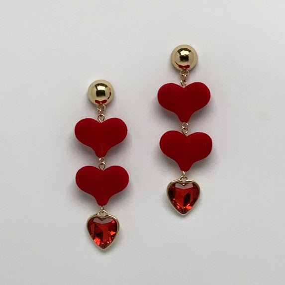Felt Heart Crystal Drop Earrings